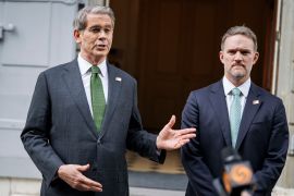 US Treasury Secretary Scott Bessent (L) and US Trade Representative Jamieson Greer speak to the media after talks between senior US and Chinese officials on tariffs at the residence of the permanent Swiss ambassador to the United Nations in Geneva on May 11, 2025.